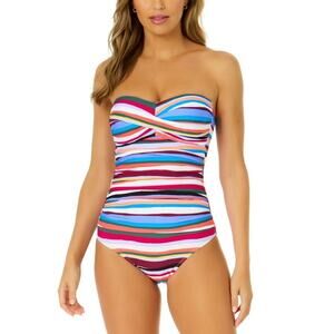 Anne Cole Women's Striped Twist-Front Bandeau One-Piece Swimsuit Size 10 NWT